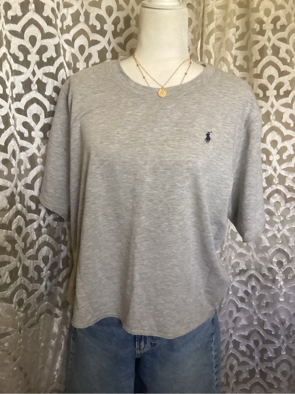 Ralph Lauren Polo Light Gray Crewneck Sweatshirt Tee with Navy Pony Large